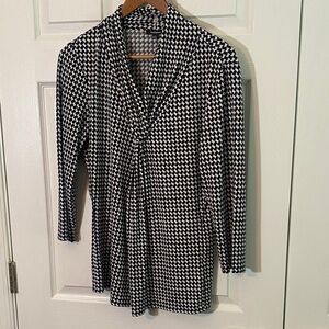 Large long sleeve blouse Black &  White Houndstooth long sleeve Top blouse